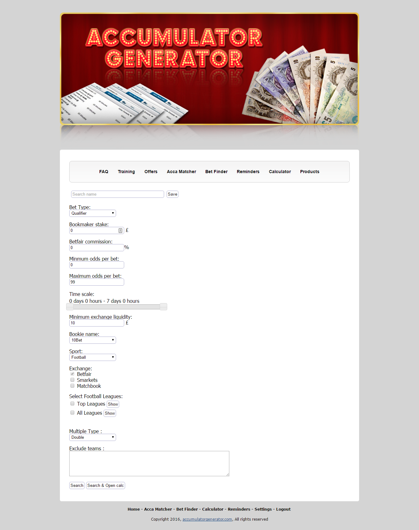 Accumulator Generator Bet Finder
