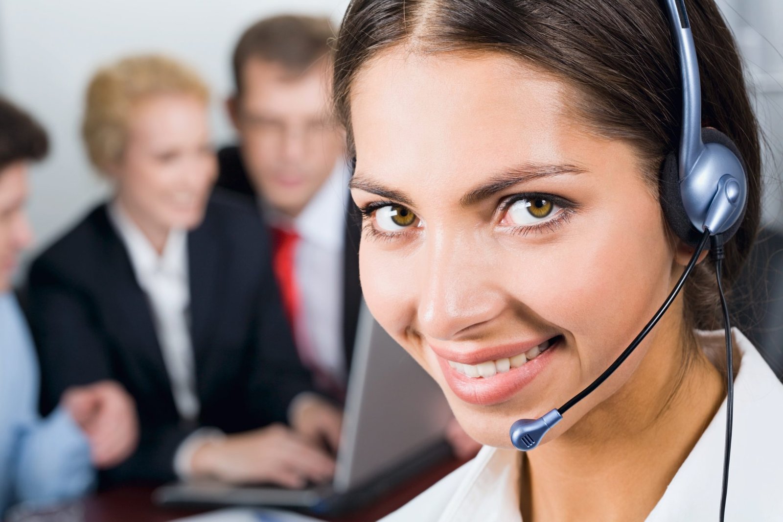 Portrait of friendly Virtual Assistant woman with headset